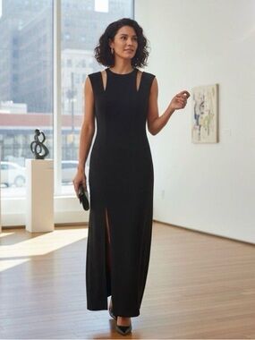 Halston Heritage Black Sleeveless Maxi Dress with Front Slit